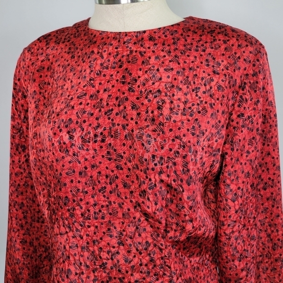 Vtg 80s Nicole Blake Petites Peplum Button Back Silky Blouse Red & Black Size 6P - Picture 3 of 10